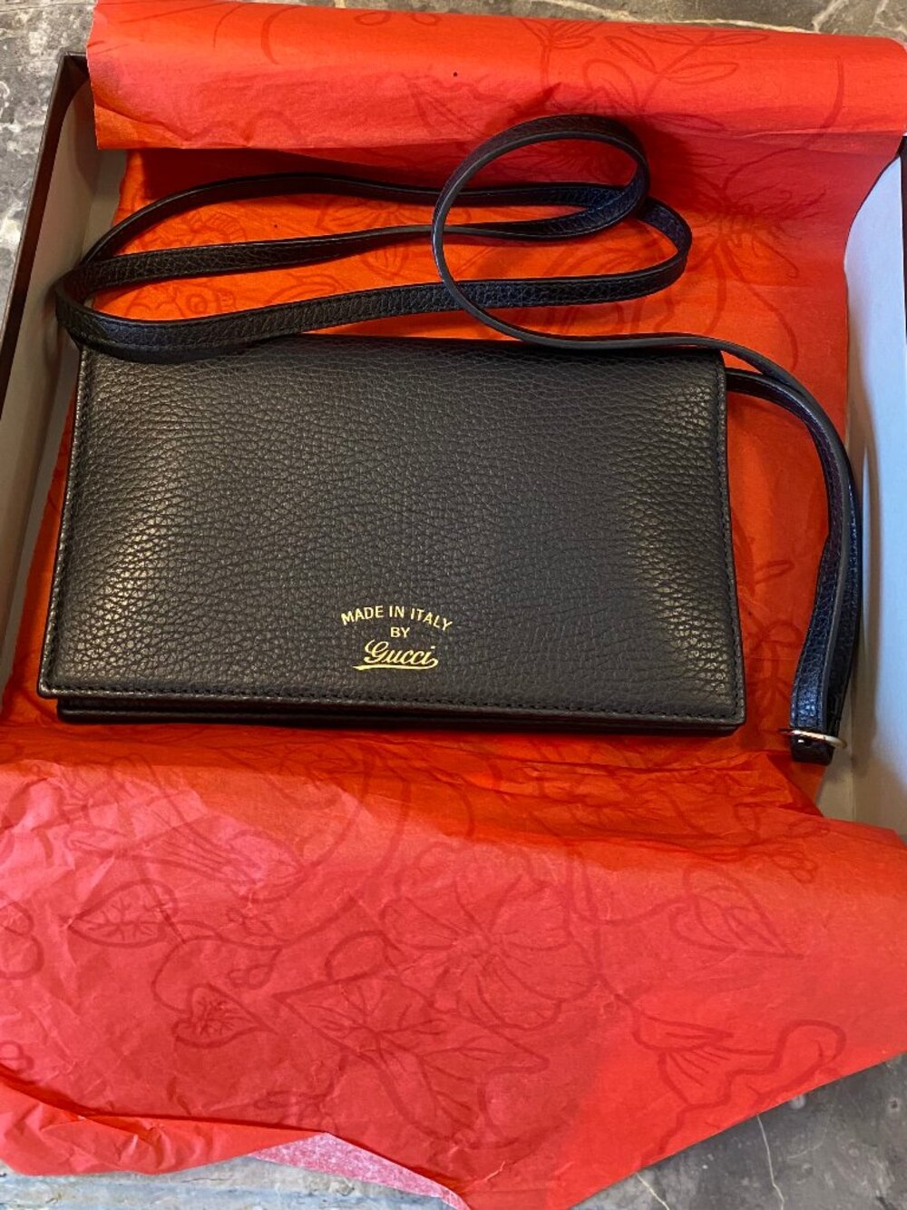 Gucci Black Leather Crossbody Bag Small Grain Leather in Original Box